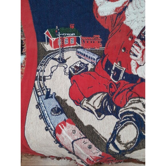 Vintage 1993 Coca Cola Santa With Toy Trains Drinking Coke  Tapestry Blanket - Picture 3 of 7